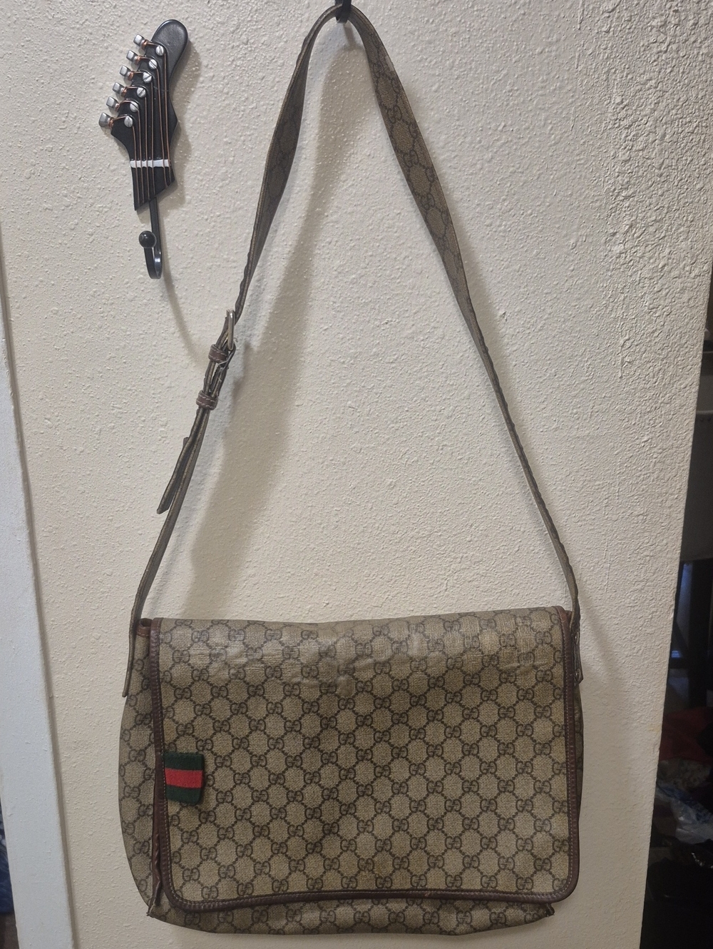 Gucci Brown GG Canvas Messenger with Green-Red Web And Cherryline